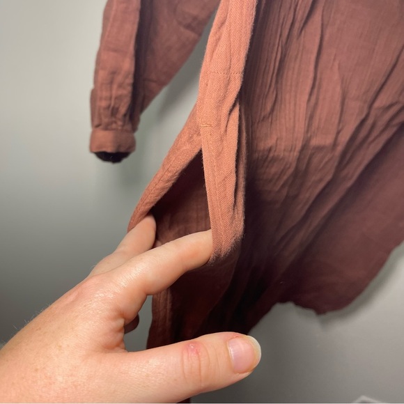 Old Navy Women’s Brown Long Sleeve Gauze Tunic Mini Dress Size S 100% Cotton - Picture 8 of 12